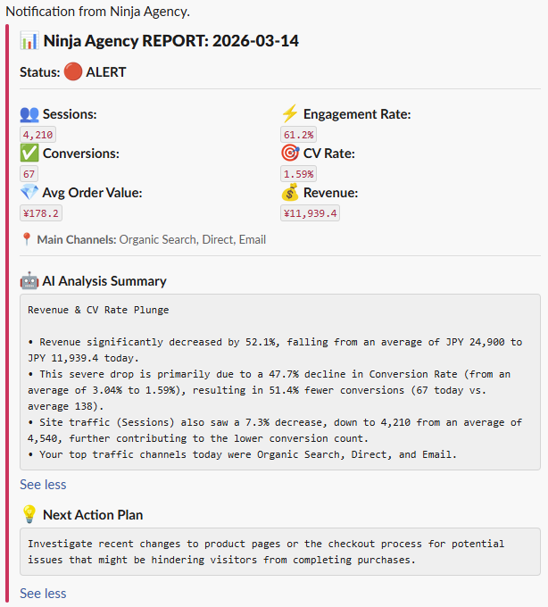 Daily report warning Slack notification